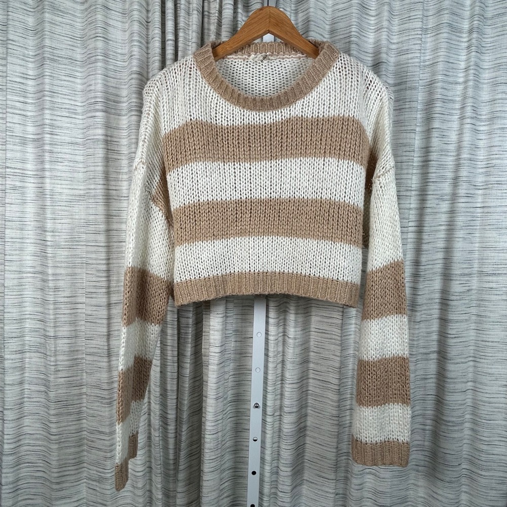 Mimosa Women‎ Striped Cropped Sweater Knit Long Sleeve Casual Size M
